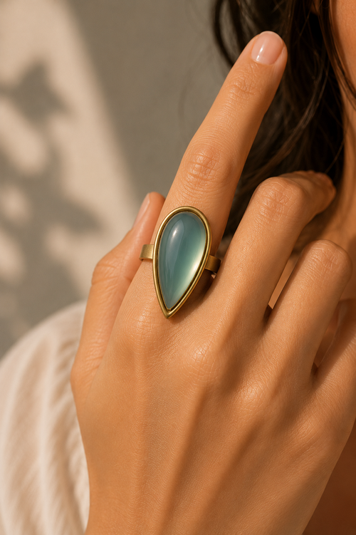 Blue Chalcedony Teardrop Ring