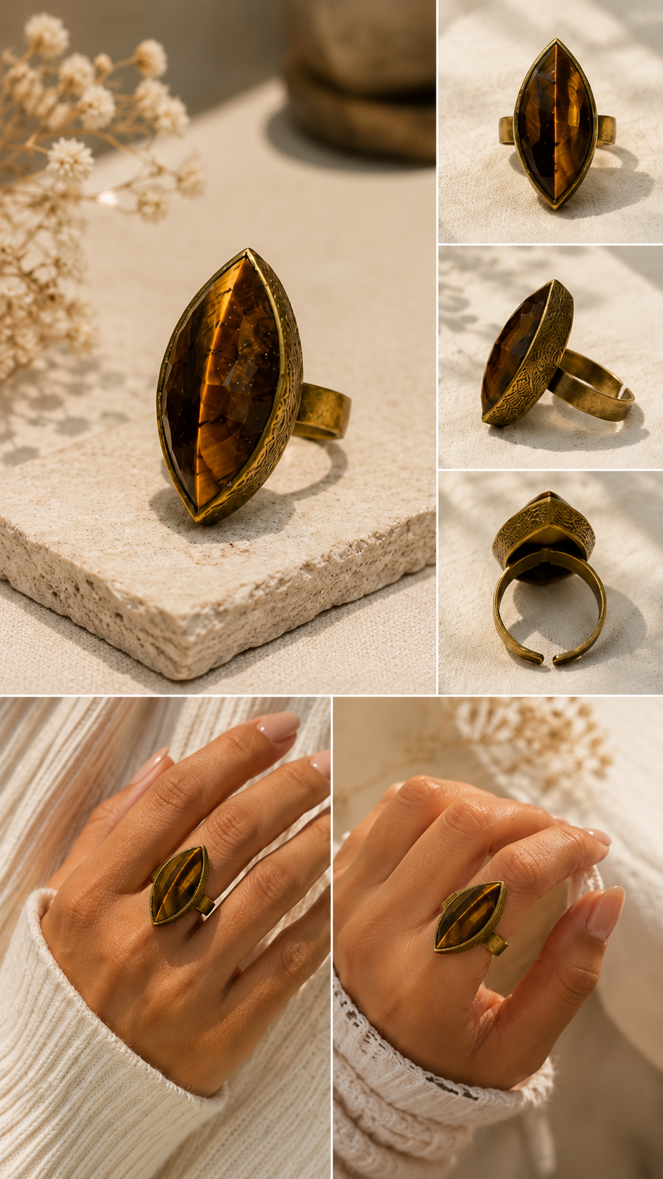 Tiger Eye Marquise Solis Ring