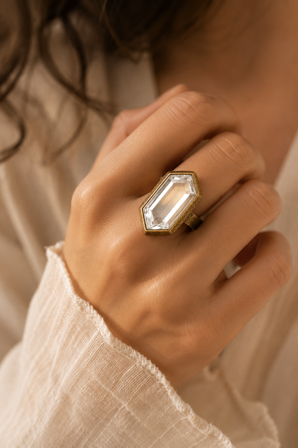 Clear Quartz Hexagon Ring