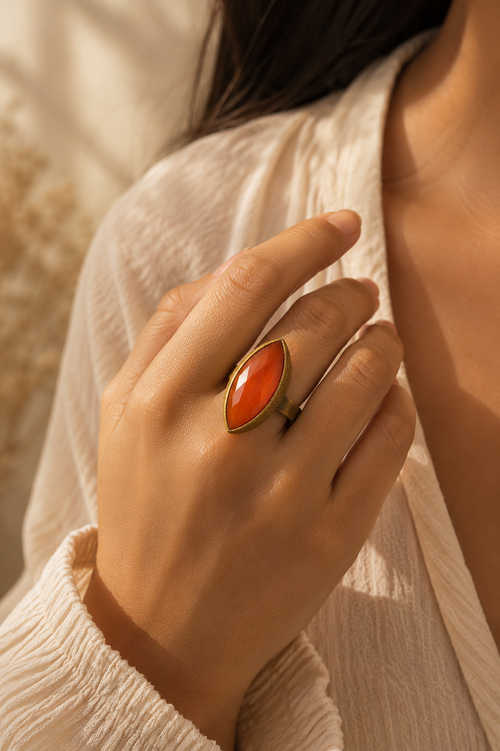 Carnelian Navetta Ring