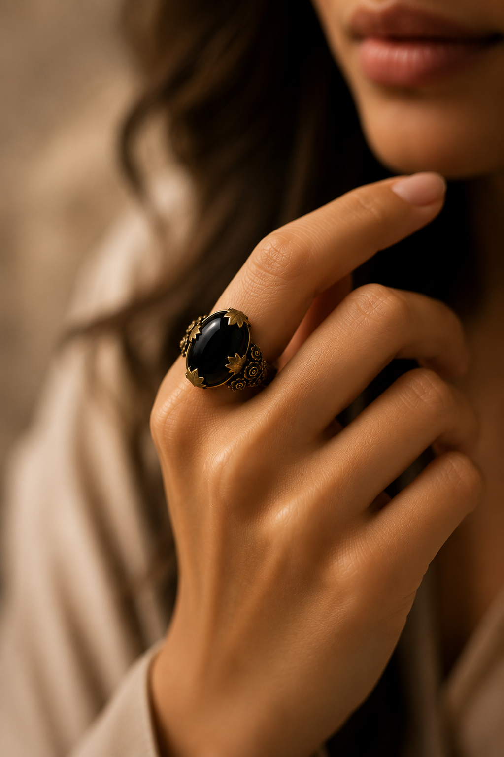 Midnight Bloom Onyx Ring
