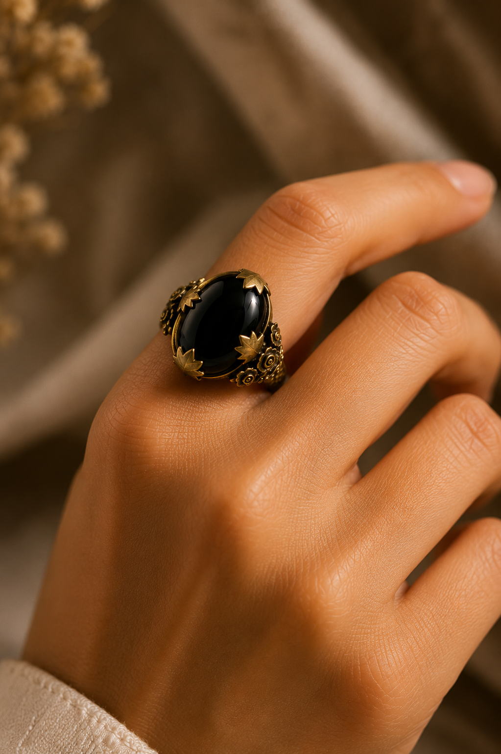 Midnight Bloom Onyx Ring