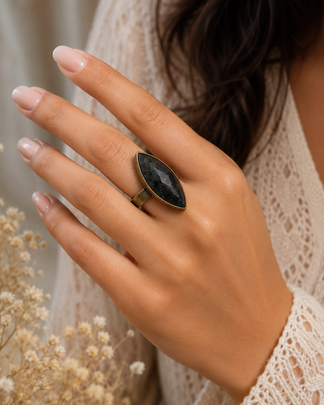 Black Onyx Marquise Statement Ring
