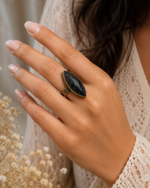 Black Onyx Marquise Statement Ring