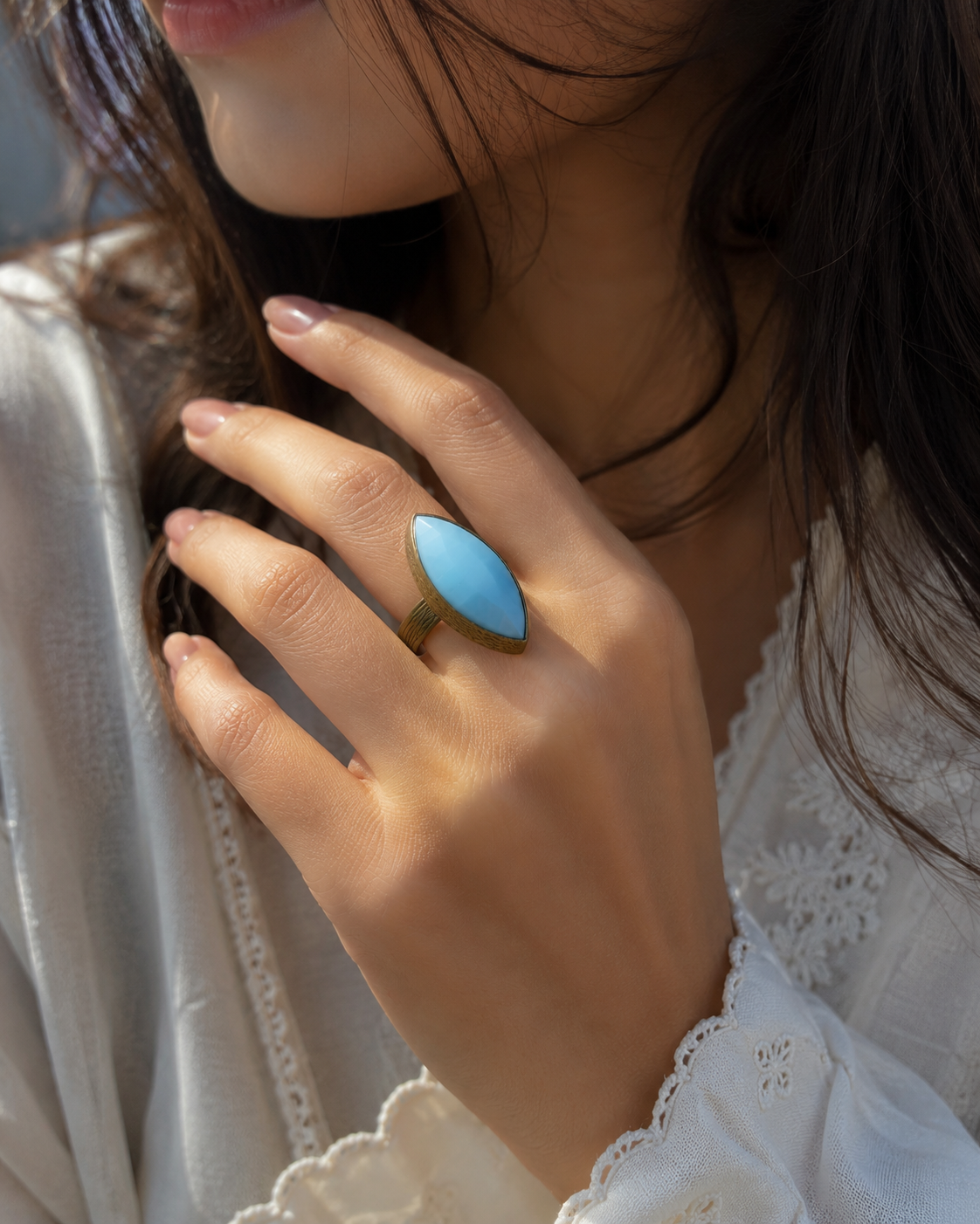 Vintage Blue Chalcedony Marquise Ring