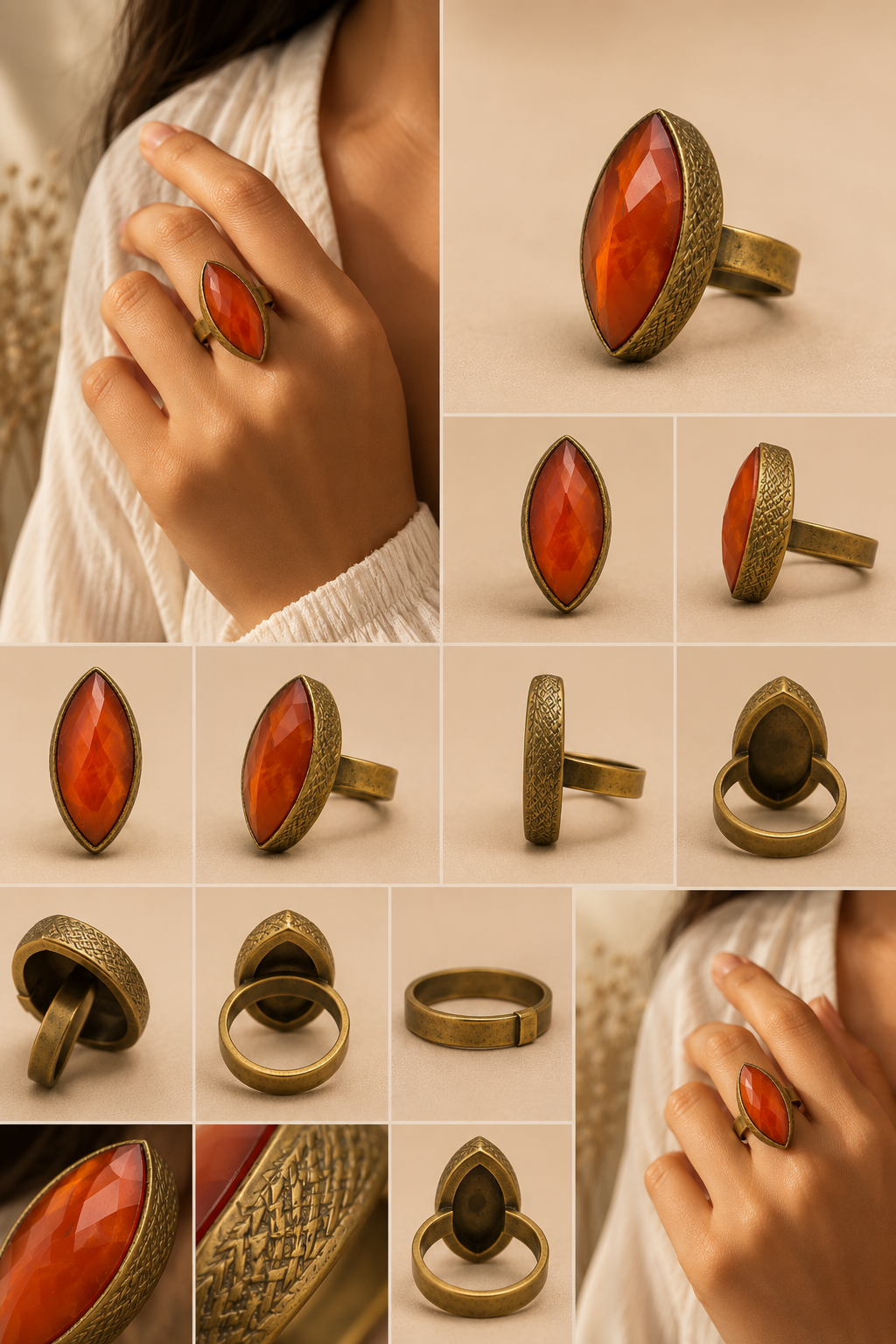 Carnelian Navetta Ring
